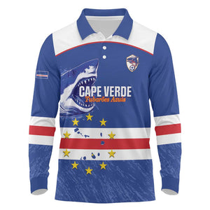Cape Verde Football Custom Long Sleeve Polo Shirt Come On Tubaroes Azuis Shark - African Pride