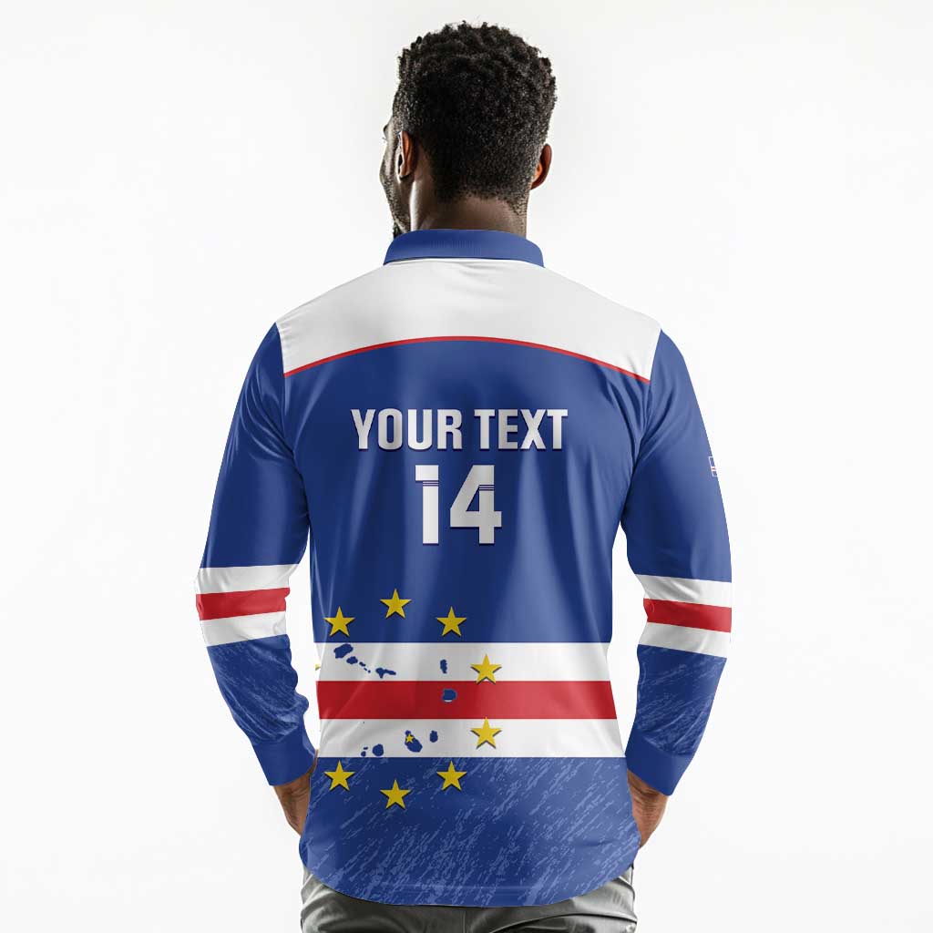 Cape Verde Football Custom Long Sleeve Polo Shirt Come On Tubaroes Azuis Shark - African Pride