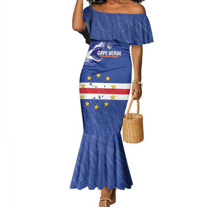Cape Verde Football Custom Mermaid Dress Come On Tubaroes Azuis Shark - African Pride