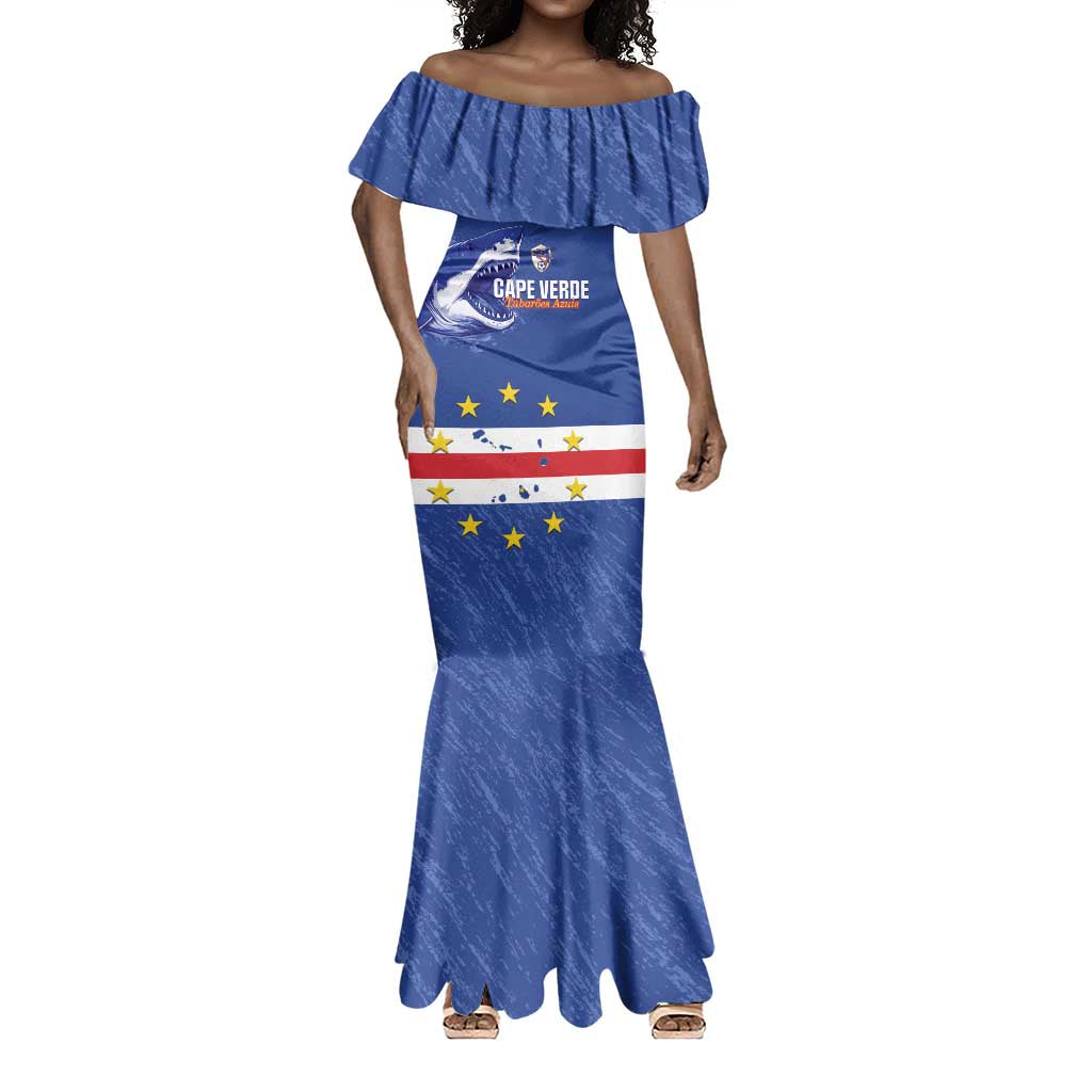 Cape Verde Football Custom Mermaid Dress Come On Tubaroes Azuis Shark - African Pride