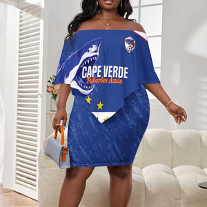 Cape Verde Football Custom Off Shoulder Short Dress Come On Tubaroes Azuis Shark - African Pride