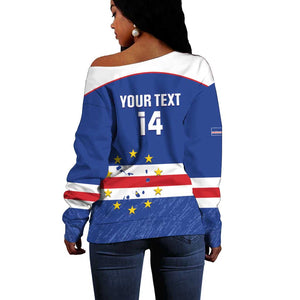 Cape Verde Football Custom Off Shoulder Sweater Come On Tubaroes Azuis Shark - African Pride