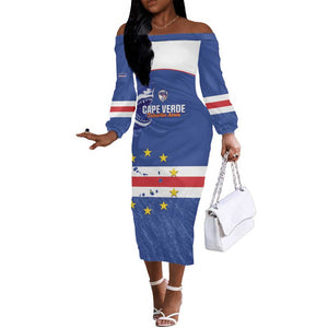 Cape Verde Football Custom Off The Shoulder Long Sleeve Dress Come On Tubaroes Azuis Shark - African Pride