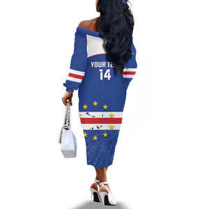 Cape Verde Football Custom Off The Shoulder Long Sleeve Dress Come On Tubaroes Azuis Shark - African Pride