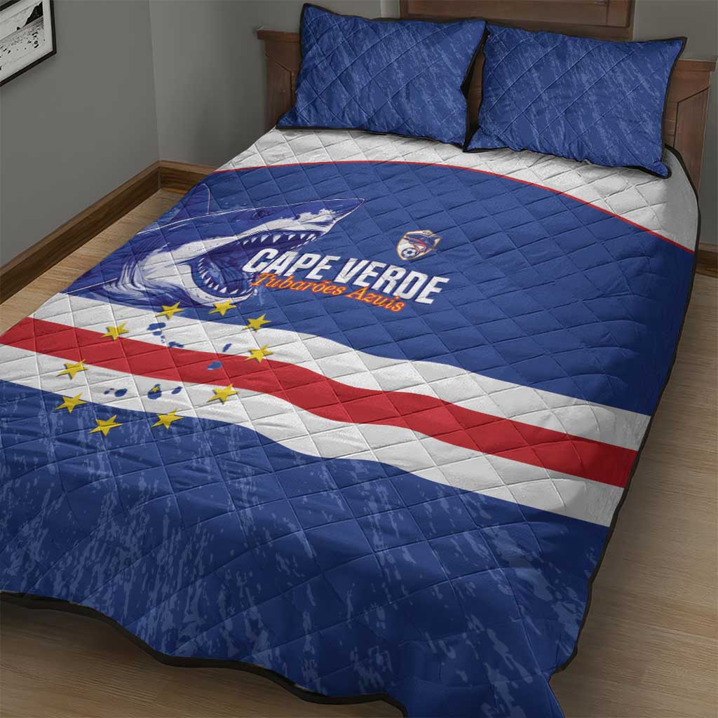 Cape Verde Football Quilt Bed Set Come On Tubaroes Azuis Shark - African Pride