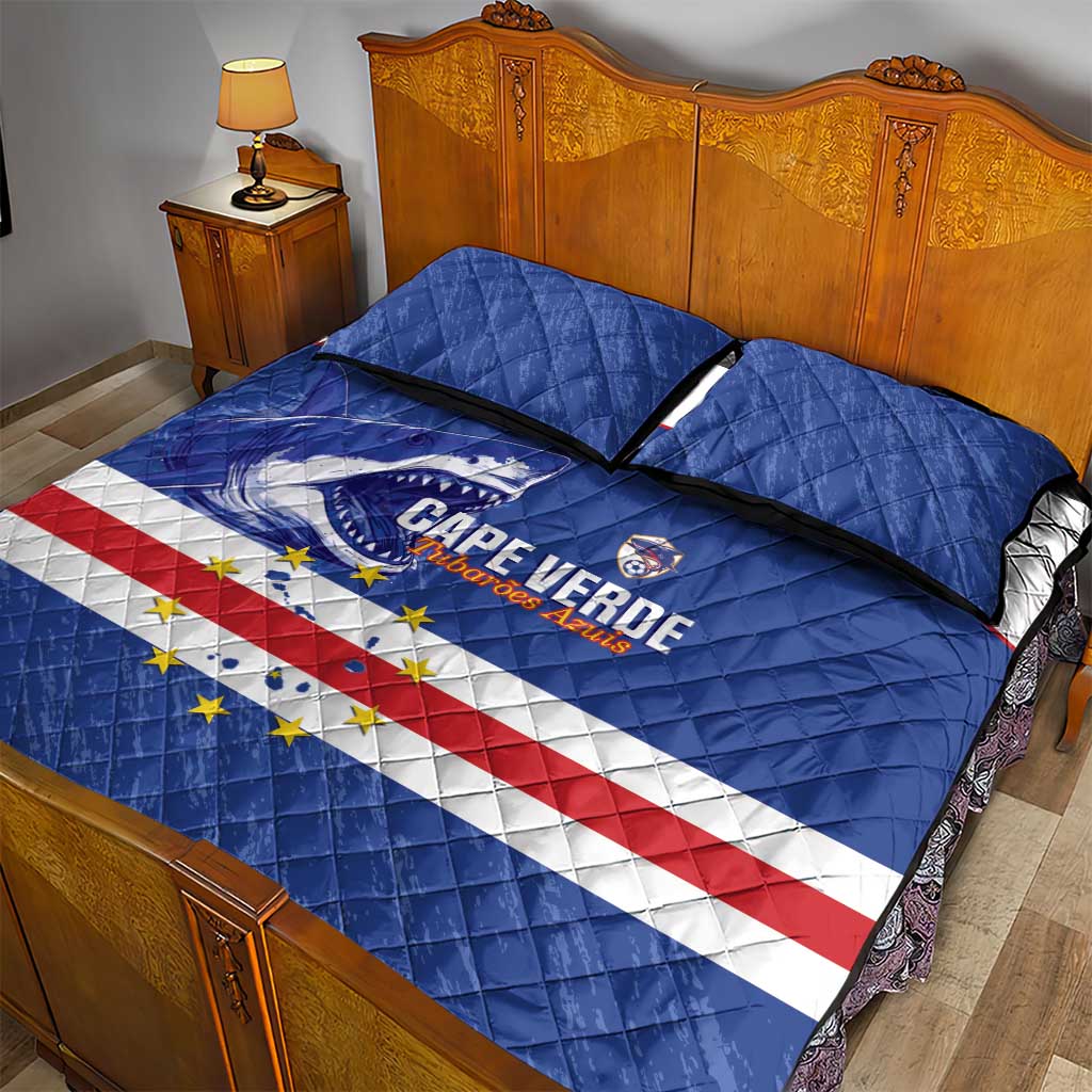 Cape Verde Football Quilt Bed Set Come On Tubaroes Azuis Shark - African Pride