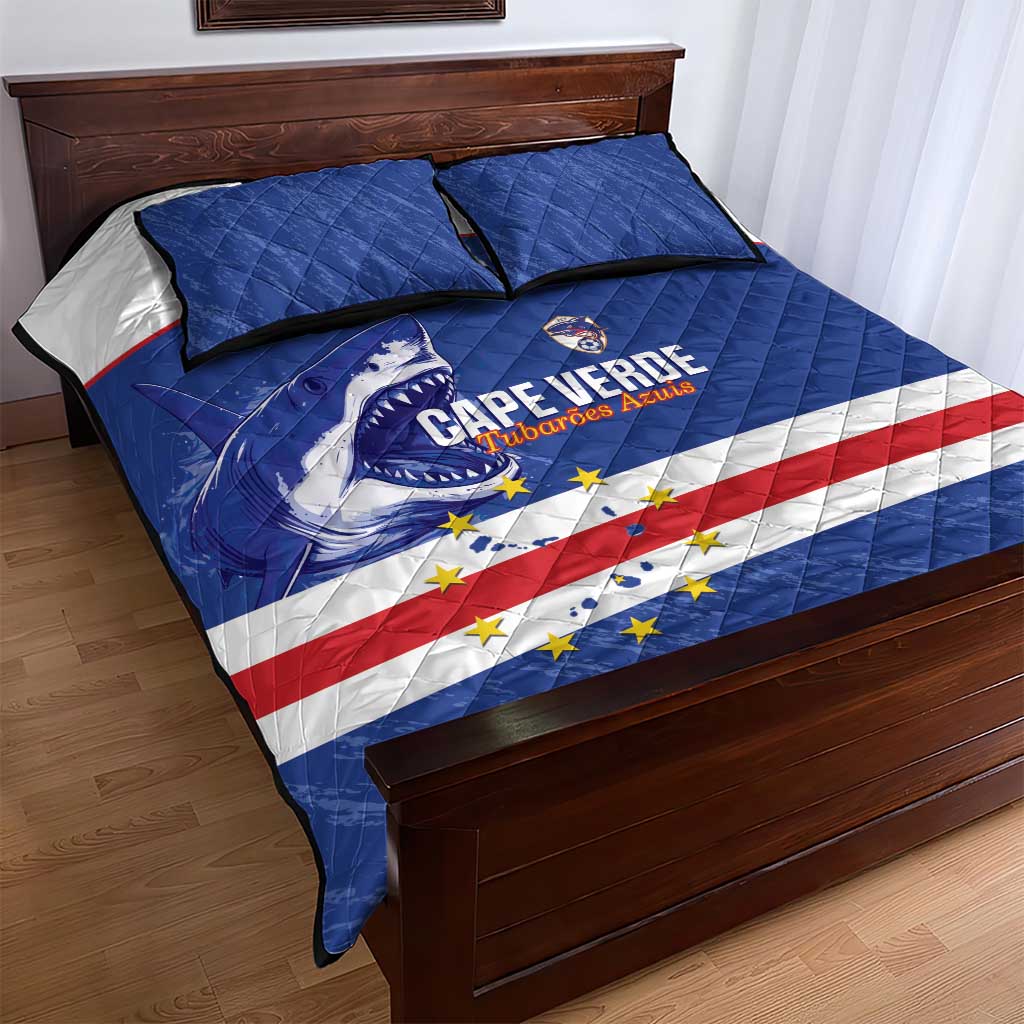 Cape Verde Football Quilt Bed Set Come On Tubaroes Azuis Shark - African Pride