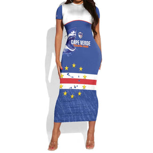 Cape Verde Football Custom Short Sleeve Bodycon Dress Come On Tubaroes Azuis Shark - African Pride