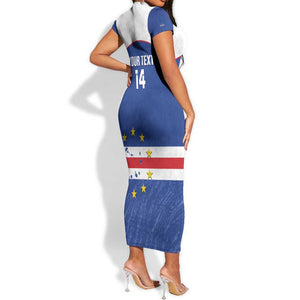 Cape Verde Football Custom Short Sleeve Bodycon Dress Come On Tubaroes Azuis Shark - African Pride