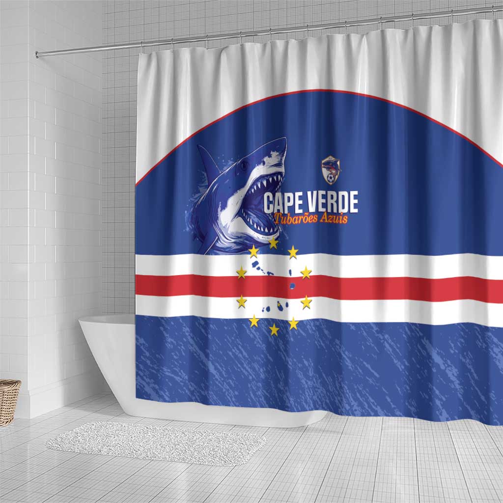 Cape Verde Football Shower Curtain Come On Tubaroes Azuis Shark - African Pride