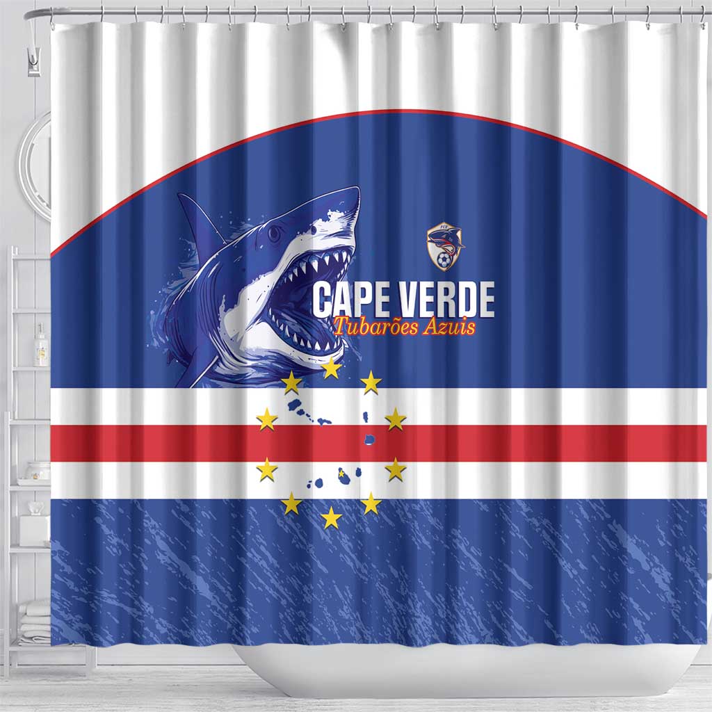 Cape Verde Football Shower Curtain Come On Tubaroes Azuis Shark - African Pride