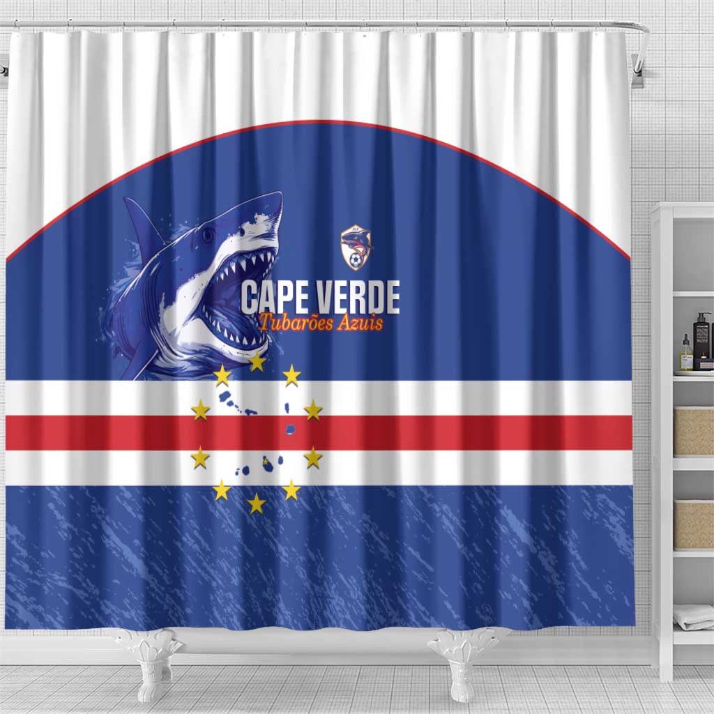 Cape Verde Football Shower Curtain Come On Tubaroes Azuis Shark - African Pride