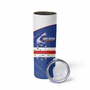 Cape Verde Football Custom Skinny Tumbler Come On Tubaroes Azuis Shark - African Pride