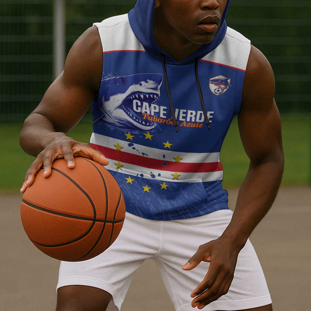 Cape Verde Football Custom Sleeveless Hoodie Come On Tubaroes Azuis Shark - African Pride