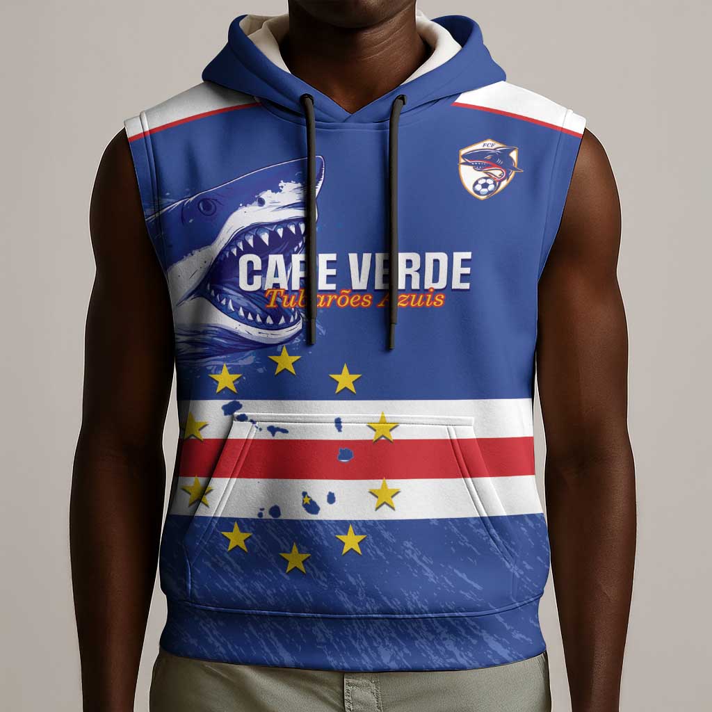 Cape Verde Football Custom Sleeveless Hoodie Come On Tubaroes Azuis Shark - African Pride