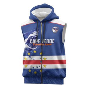 Cape Verde Football Custom Sleeveless Zip Hoodie Come On Tubaroes Azuis Shark - African Pride