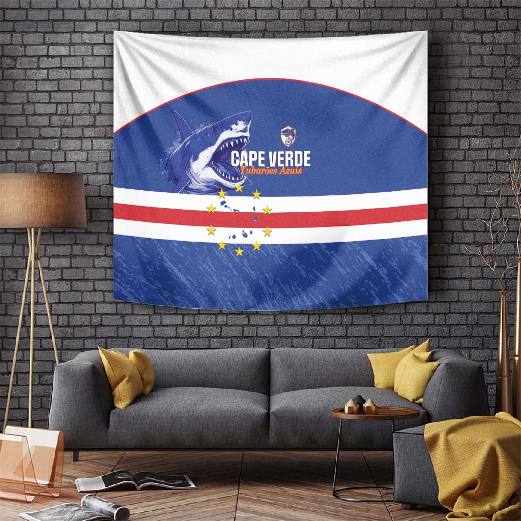 Cape Verde Football Tapestry Come On Tubaroes Azuis Shark - African Pride
