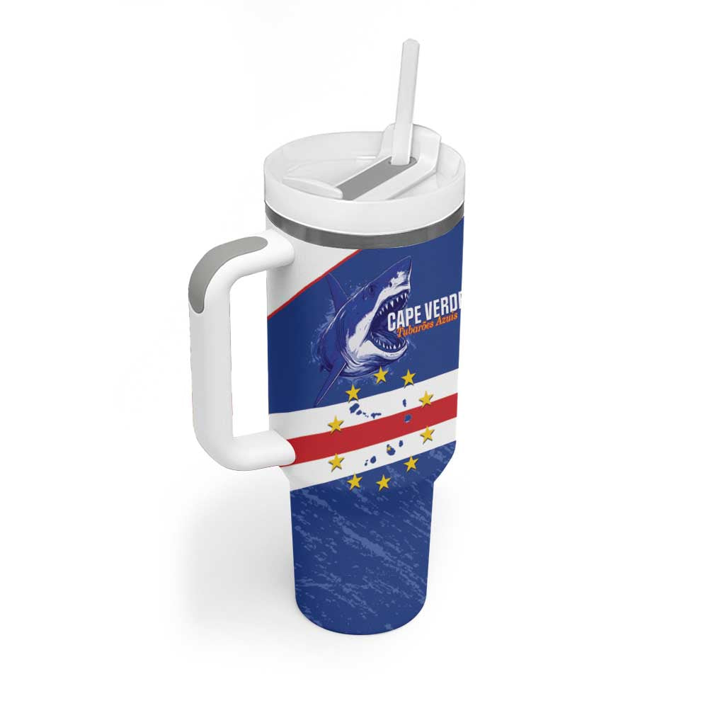 Cape Verde Football Custom Tumbler With Handle Come On Tubaroes Azuis Shark - African Pride
