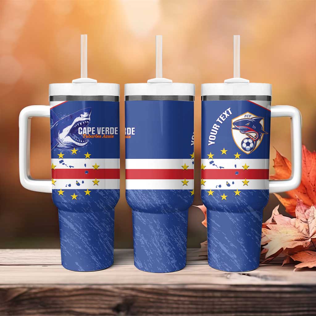 Cape Verde Football Custom Tumbler With Handle Come On Tubaroes Azuis Shark - African Pride