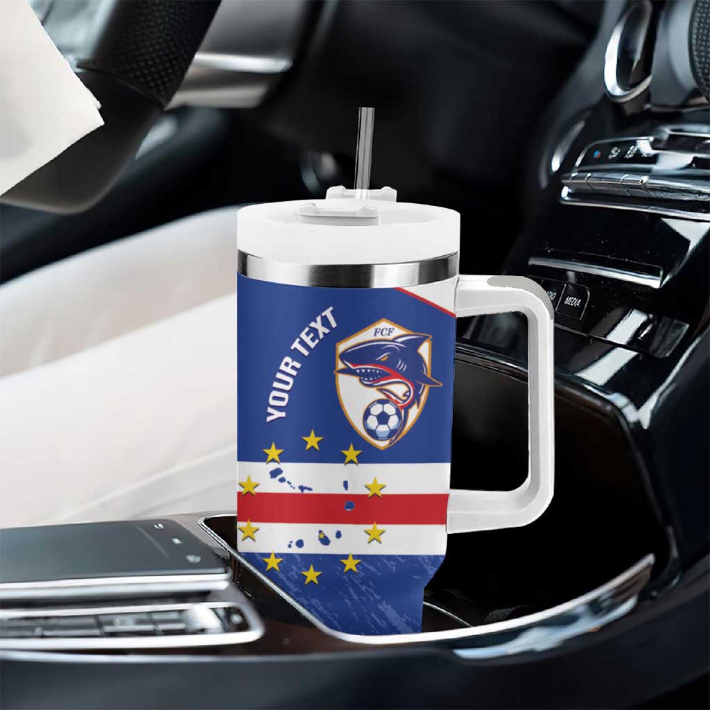 Cape Verde Football Custom Tumbler With Handle Come On Tubaroes Azuis Shark - African Pride
