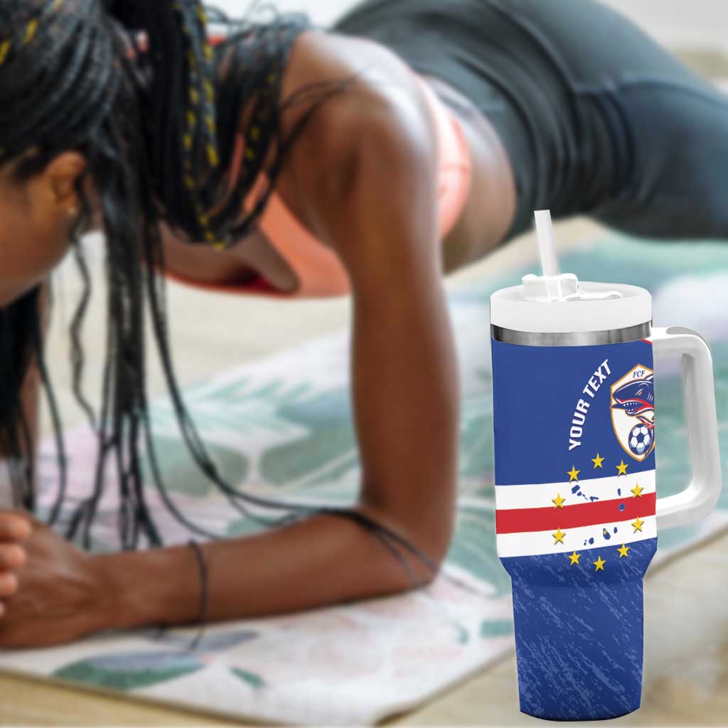 Cape Verde Football Custom Tumbler With Handle Come On Tubaroes Azuis Shark - African Pride