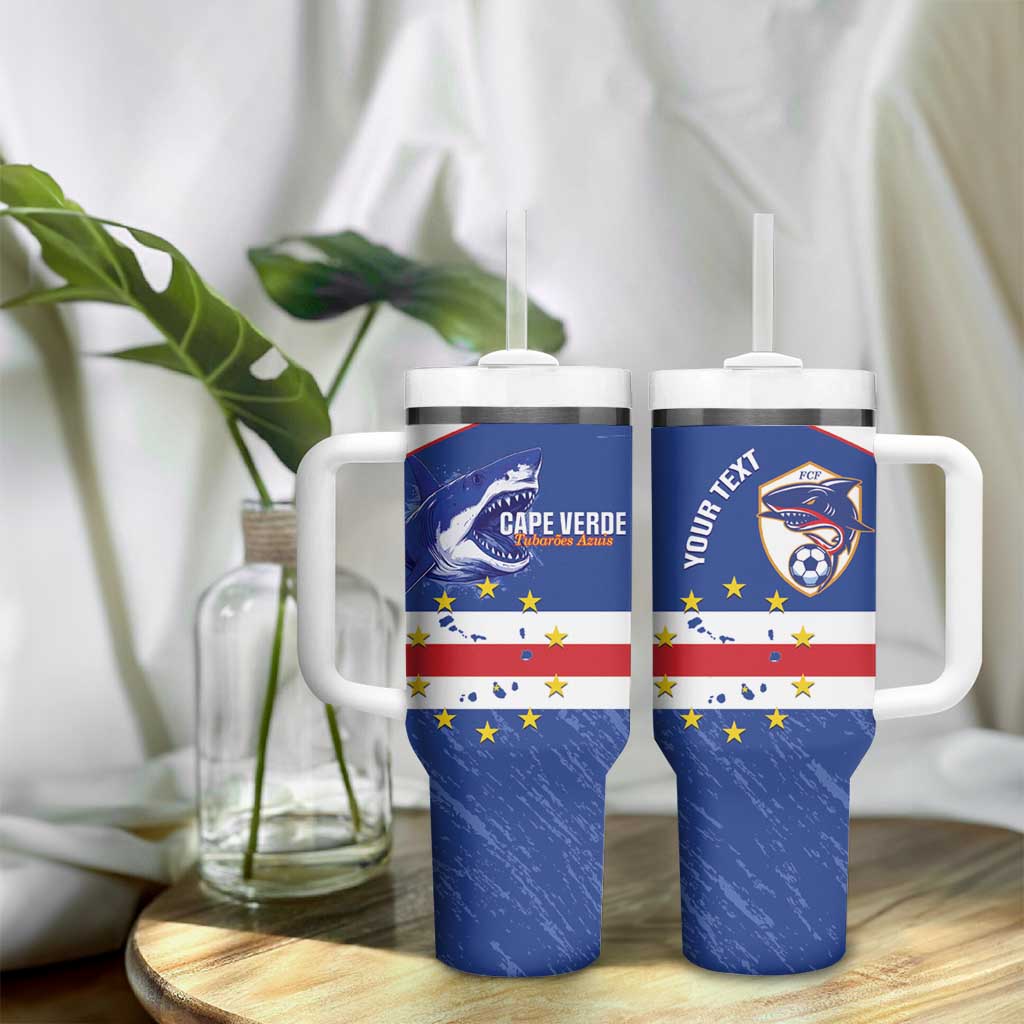 Cape Verde Football Custom Tumbler With Handle Come On Tubaroes Azuis Shark - African Pride