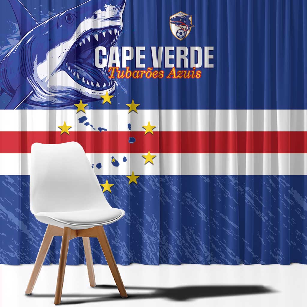 Cape Verde Football Window Curtain Come On Tubaroes Azuis Shark - African Pride