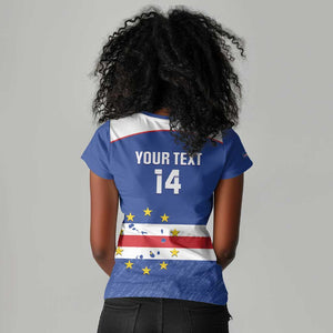 Cape Verde Football Custom Women V-Neck T-Shirt Come On Tubaroes Azuis Shark - African Pride