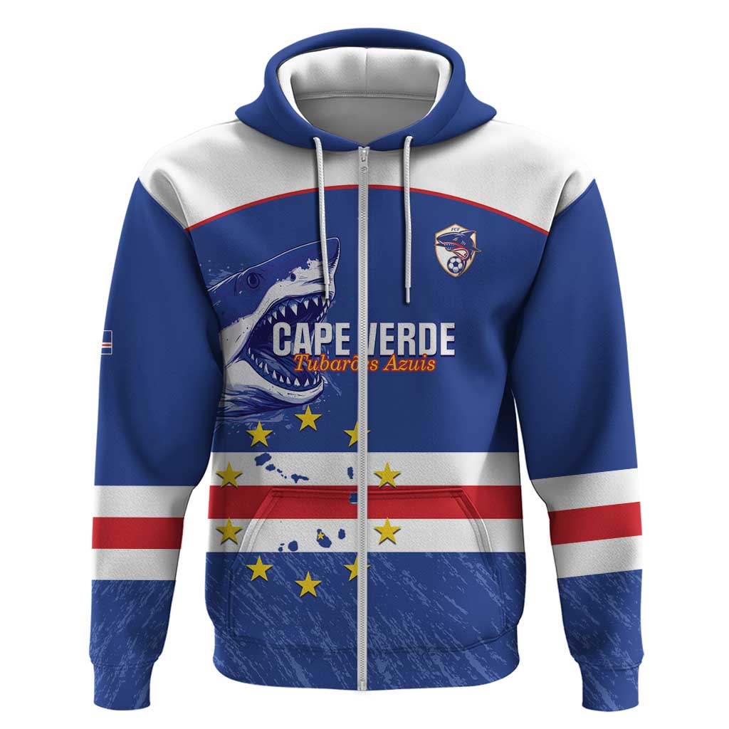 Cape Verde Football Custom Zip Hoodie Come On Tubaroes Azuis Shark - African Pride