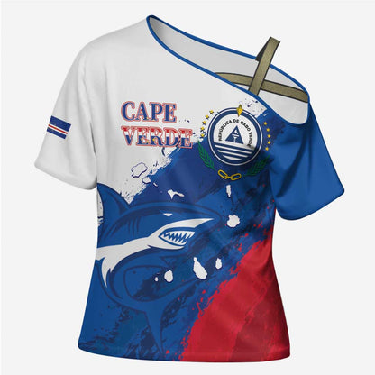 Cape Verde Football Custom Cross Shoulder Shirt Tubaroes Azuis Glory World Cup