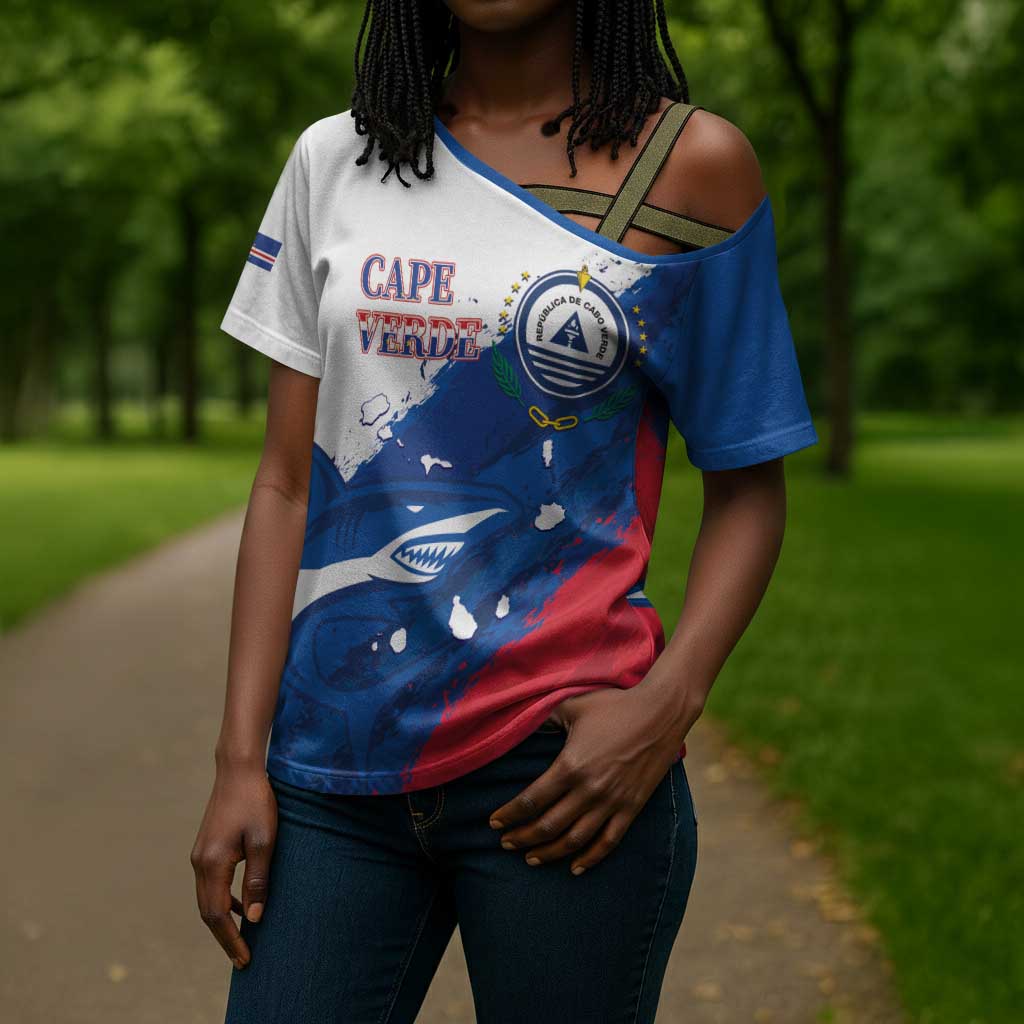 Cape Verde Football Custom Cross Shoulder Shirt Tubaroes Azuis Glory World Cup