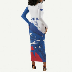Cape Verde Football Custom Long Sleeve Bodycon Dress Tubaroes Azuis Glory World Cup - African Pride