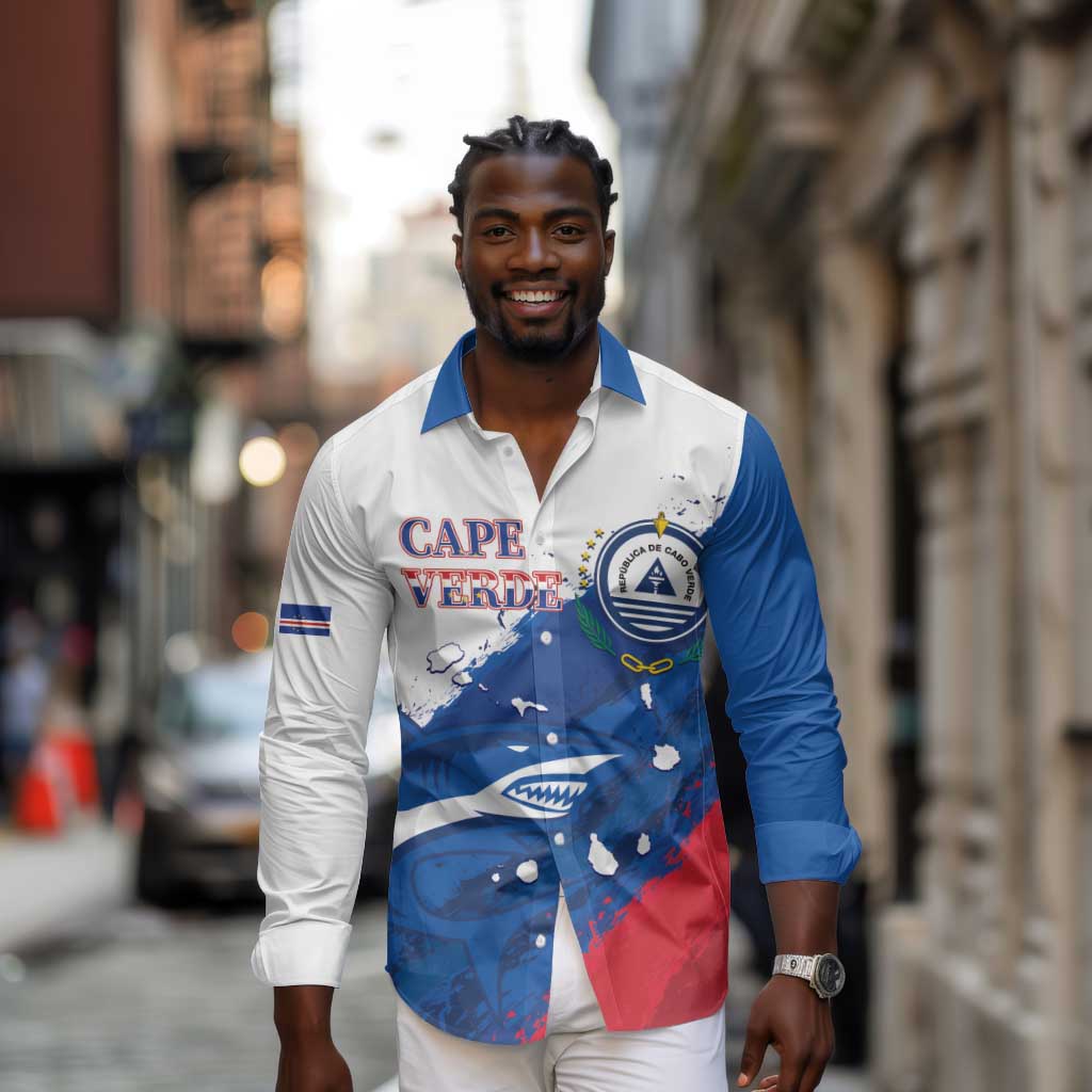 Cape Verde Football Custom Long Sleeve Button Shirt Tubaroes Azuis Glory World Cup - African Pride