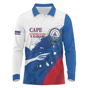 Cape Verde Football Custom Long Sleeve Polo Shirt Tubaroes Azuis Glory World Cup - African Pride
