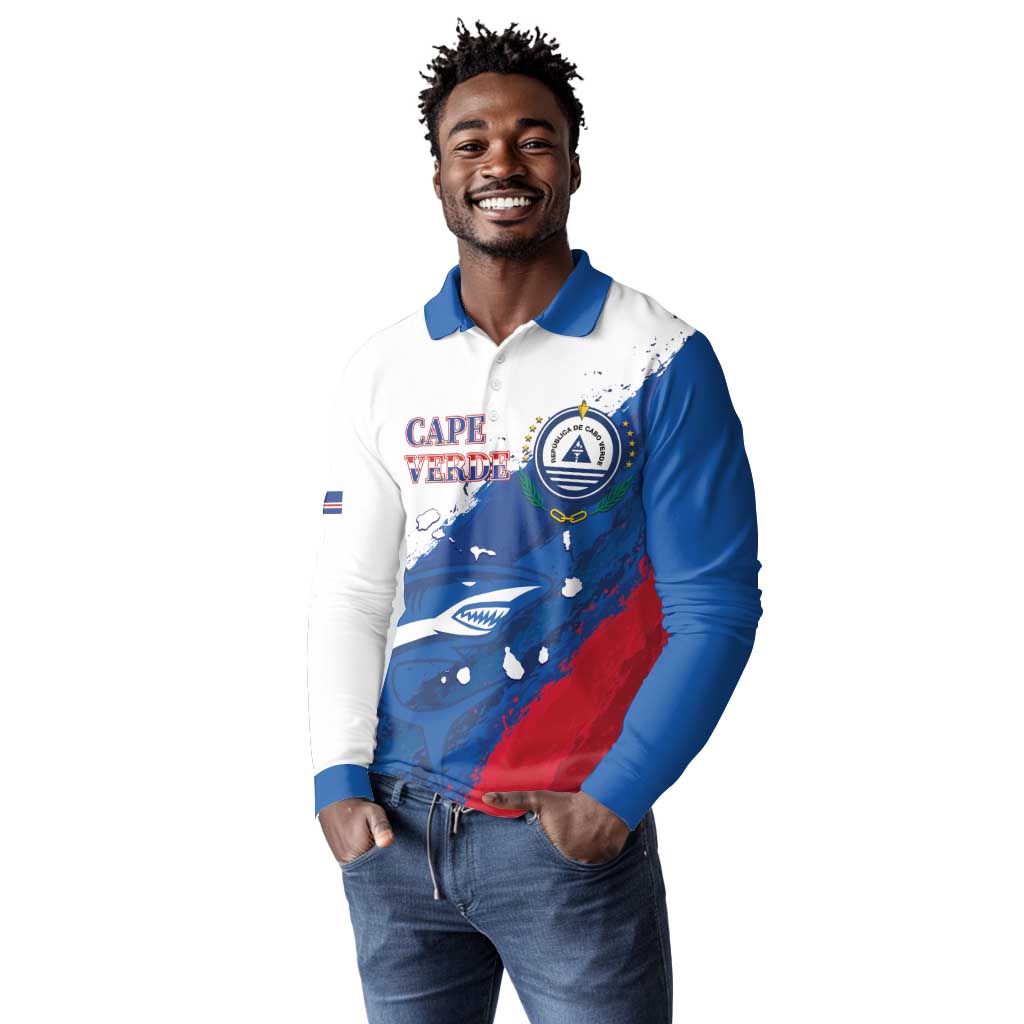 Cape Verde Football Custom Long Sleeve Polo Shirt Tubaroes Azuis Glory World Cup - African Pride