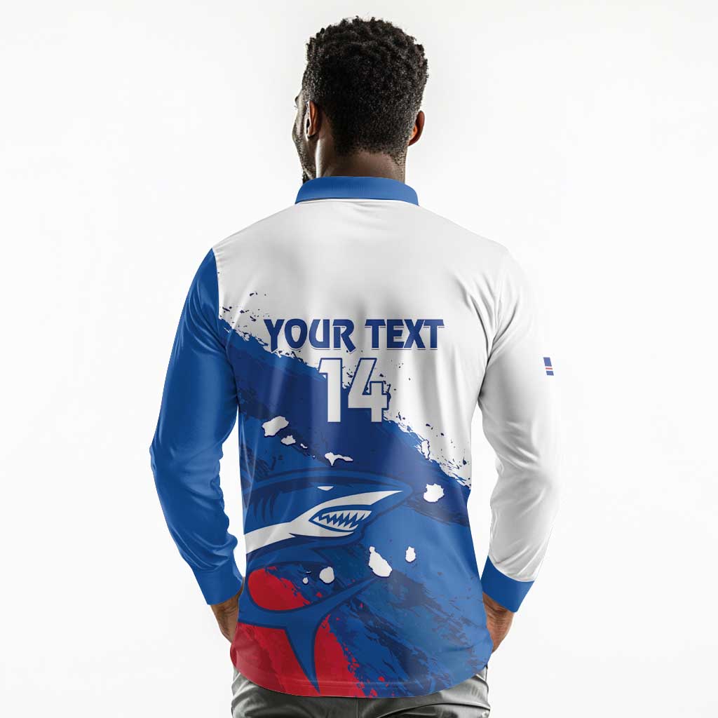Cape Verde Football Custom Long Sleeve Polo Shirt Tubaroes Azuis Glory World Cup - African Pride