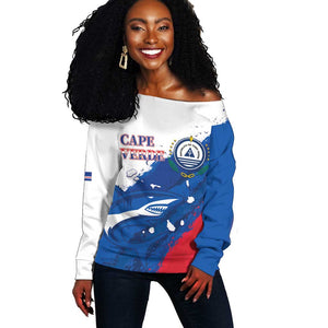 Cape Verde Football Custom Off Shoulder Sweater Tubaroes Azuis Glory World Cup - African Pride