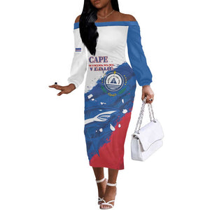 Cape Verde Football Custom Off The Shoulder Long Sleeve Dress Tubaroes Azuis Glory World Cup - African Pride