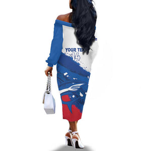 Cape Verde Football Custom Off The Shoulder Long Sleeve Dress Tubaroes Azuis Glory World Cup - African Pride