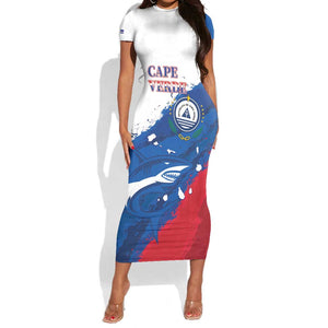 Cape Verde Football Custom Short Sleeve Bodycon Dress Tubaroes Azuis Glory World Cup - African Pride