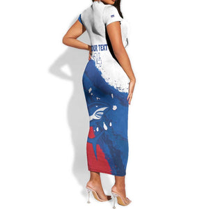 Cape Verde Football Custom Short Sleeve Bodycon Dress Tubaroes Azuis Glory World Cup - African Pride