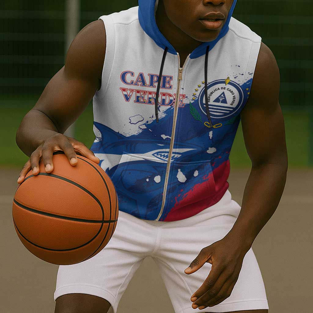 Cape Verde Football Custom Sleeveless Zip Hoodie Tubaroes Azuis Glory World Cup - African Pride