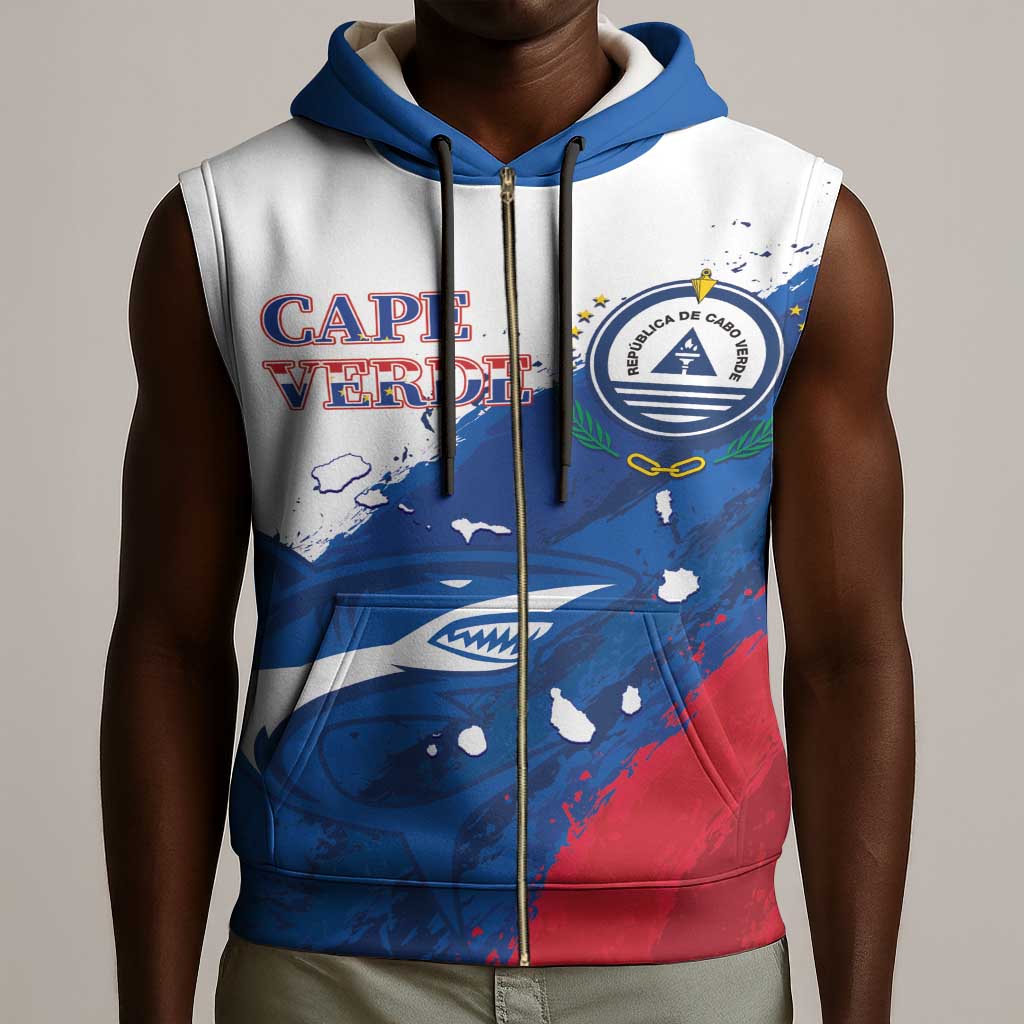 Cape Verde Football Custom Sleeveless Zip Hoodie Tubaroes Azuis Glory World Cup - African Pride
