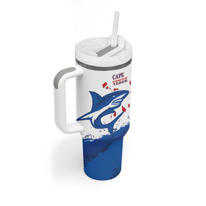 Cape Verde Football Custom Tumbler With Handle Tubaroes Azuis Glory World Cup - African Pride