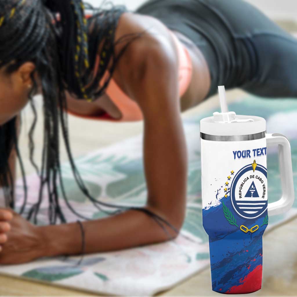 Cape Verde Football Custom Tumbler With Handle Tubaroes Azuis Glory World Cup - African Pride
