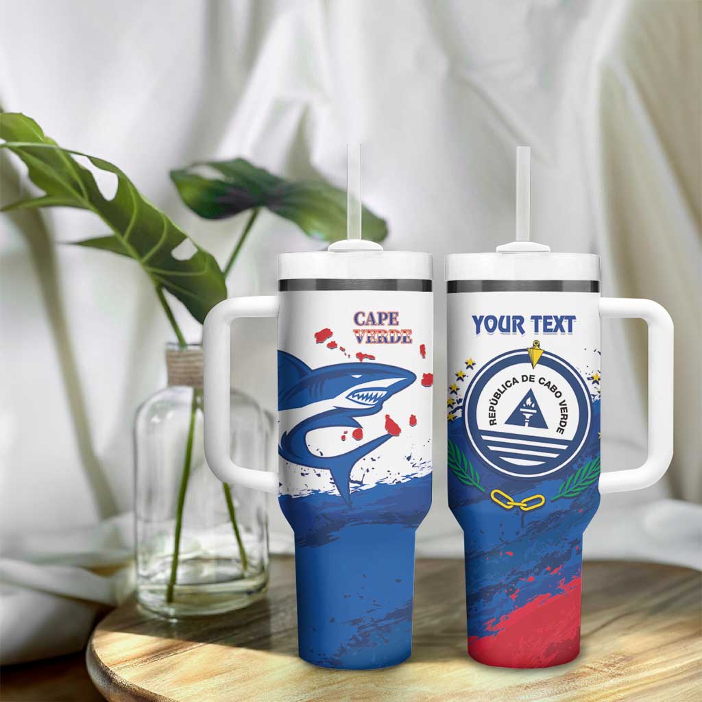 Cape Verde Football Custom Tumbler With Handle Tubaroes Azuis Glory World Cup - African Pride