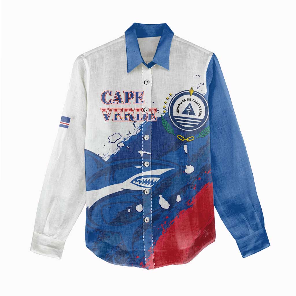 Cape Verde Football Custom Women Casual Shirt Tubaroes Azuis Glory World Cup - African Pride