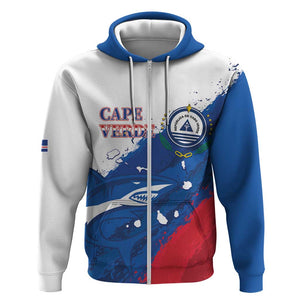 Cape Verde Football Custom Zip Hoodie Tubaroes Azuis Glory World Cup - African Pride