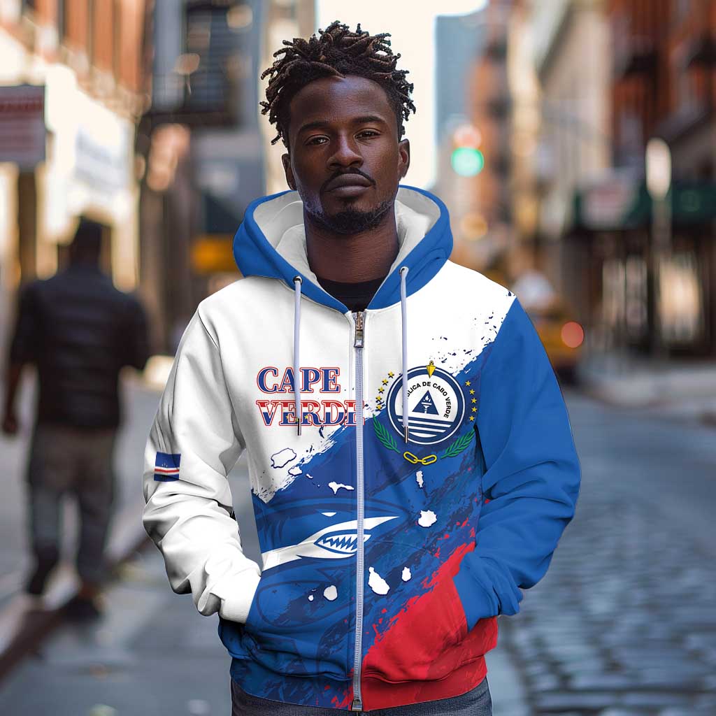 Cape Verde Football Custom Zip Hoodie Tubaroes Azuis Glory World Cup - African Pride
