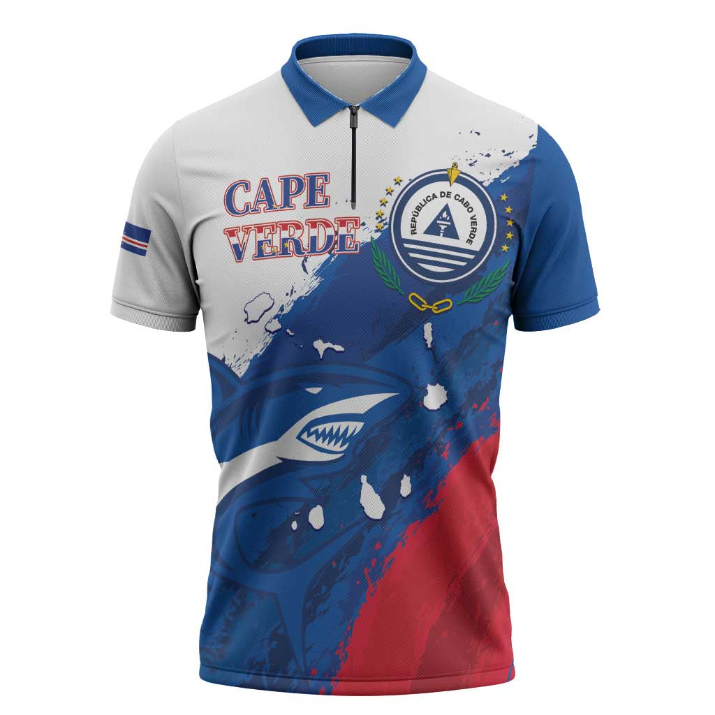 Cape Verde Football Custom Zipper Polo Shirt Tubaroes Azuis Glory World Cup